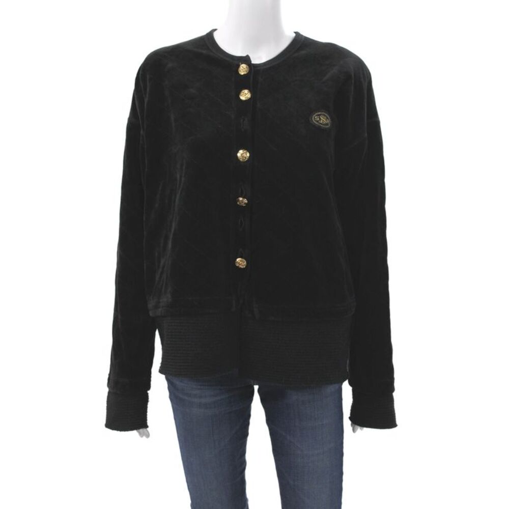 Sonia Rykiel Women Quilted Argyle Black Polyester Jacket Long Sleeve Size S